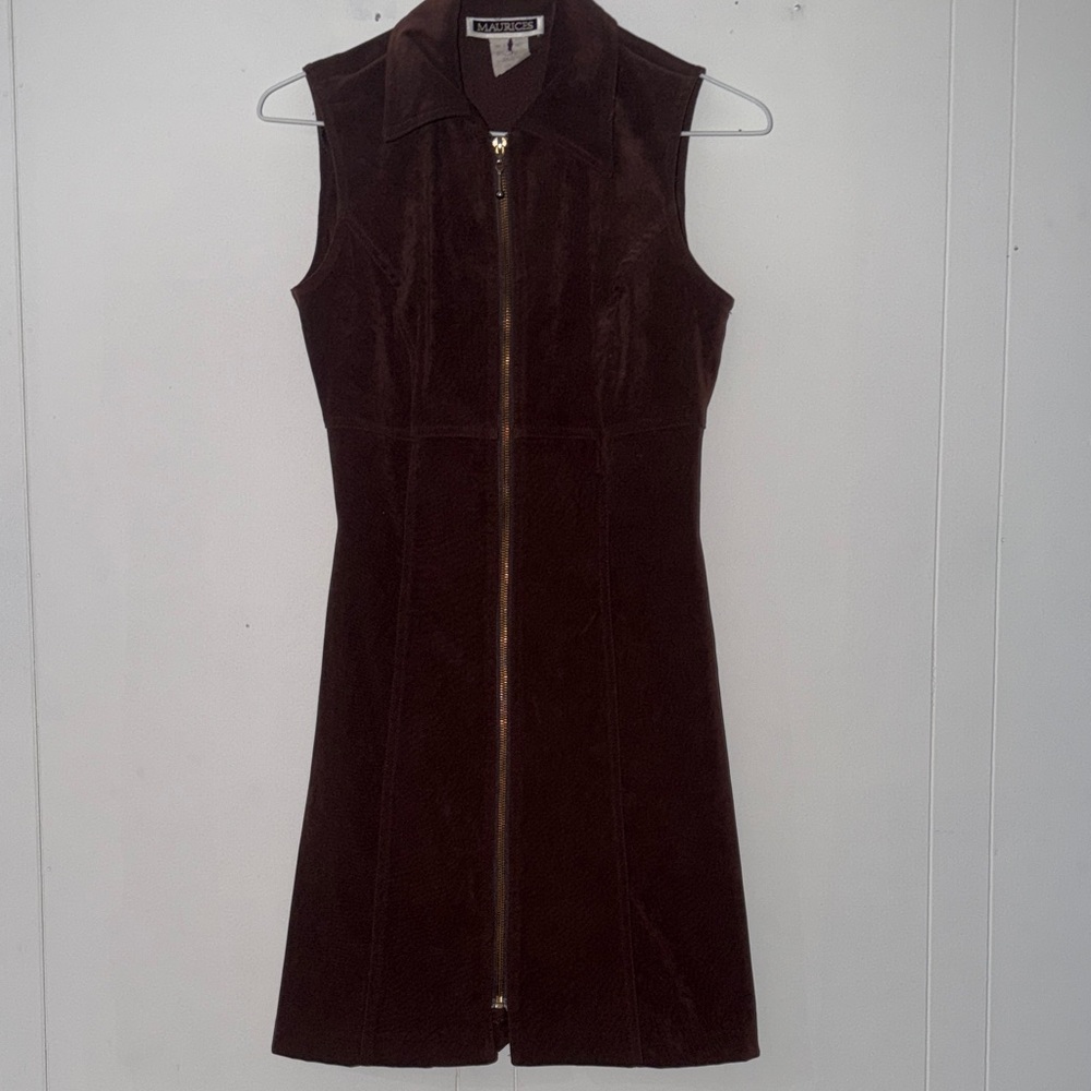 Maurices Dark Brown Sleeveless Zip Front Mini Dress